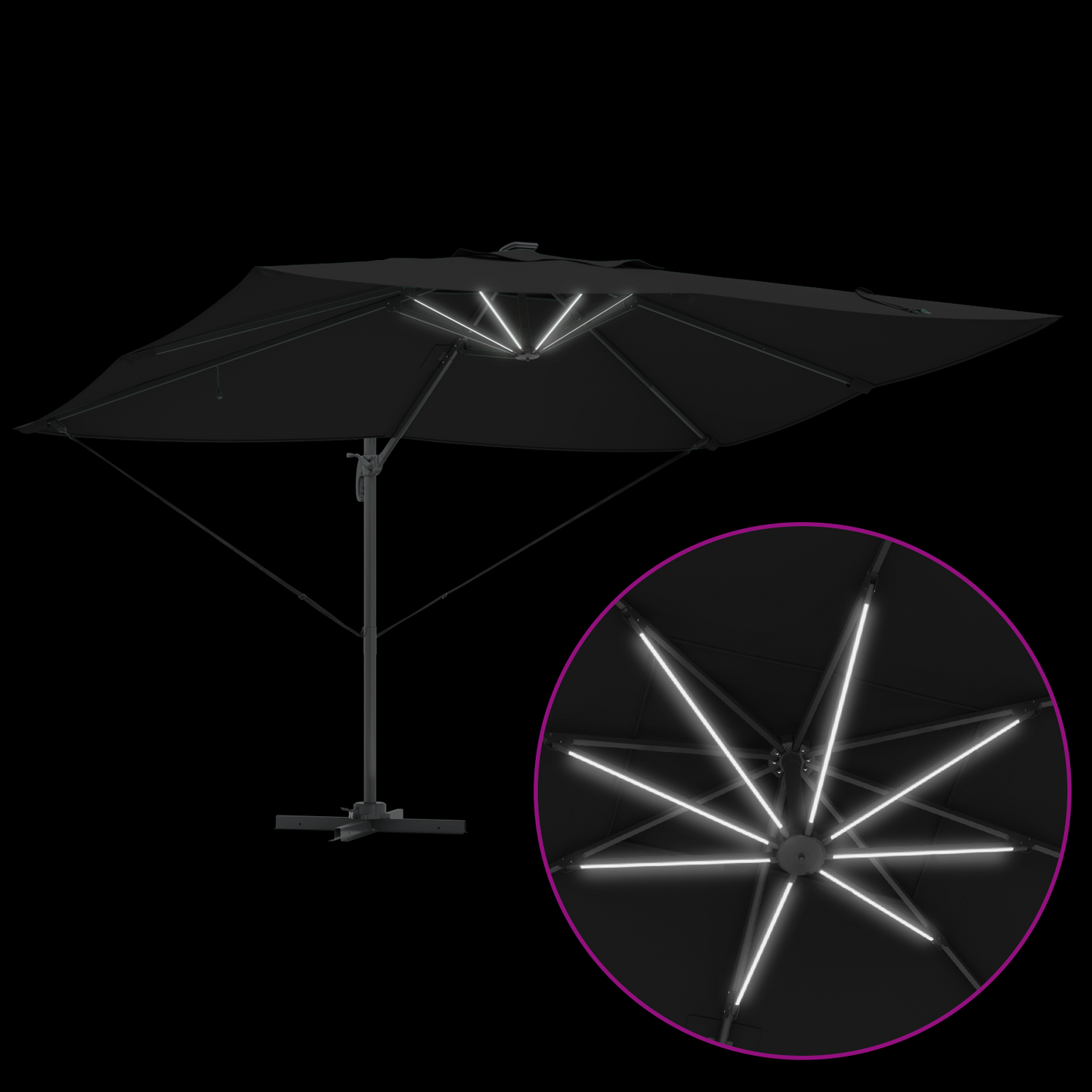 Parasoll Svart 352 x 251 x 265 cm Polyester og aluminium