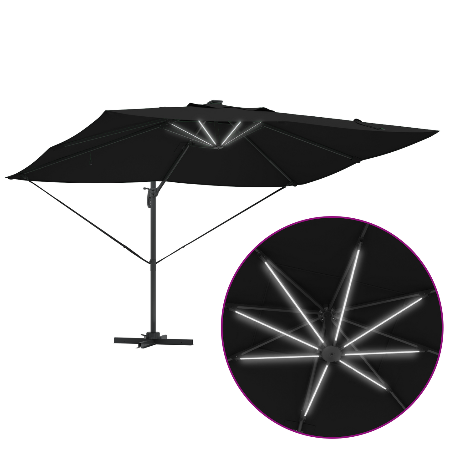 Parasoll Svart 352 x 251 x 265 cm Polyester og aluminium