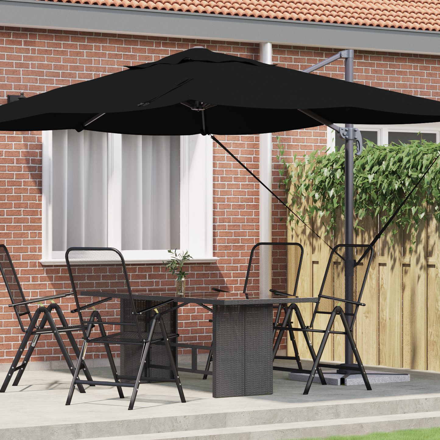 Parasoll Svart 351 x 250 x 260 cm Polyester og aluminium