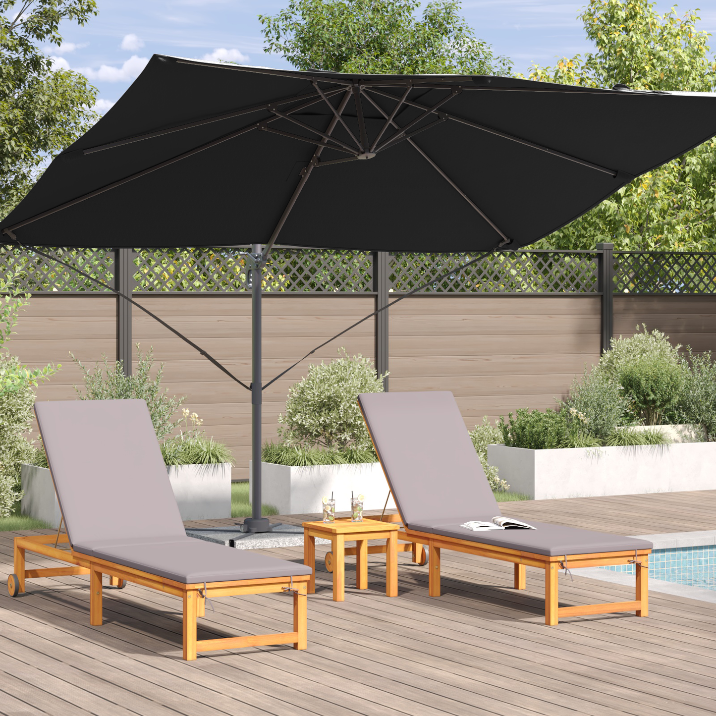 Parasoll Svart 351 x 250 x 260 cm Polyester og aluminium