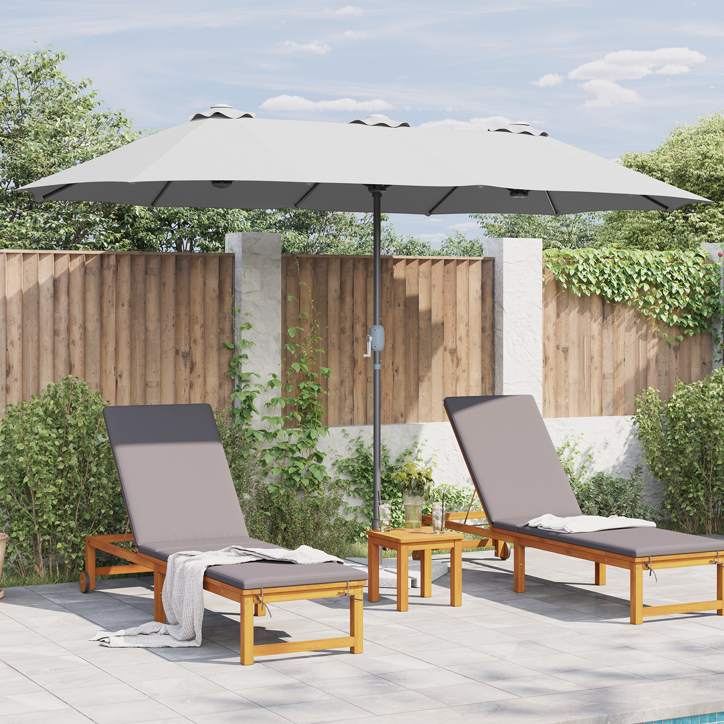 Hageparasol sand 370 x 197 x 239 cm Polyester og aluminium
