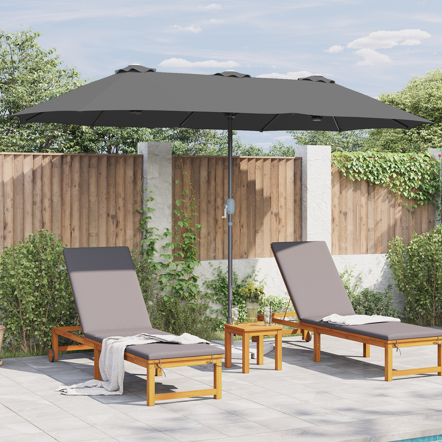 Hageparasol Antrasitt 370 x 197 x 239 cm Polyester og aluminium