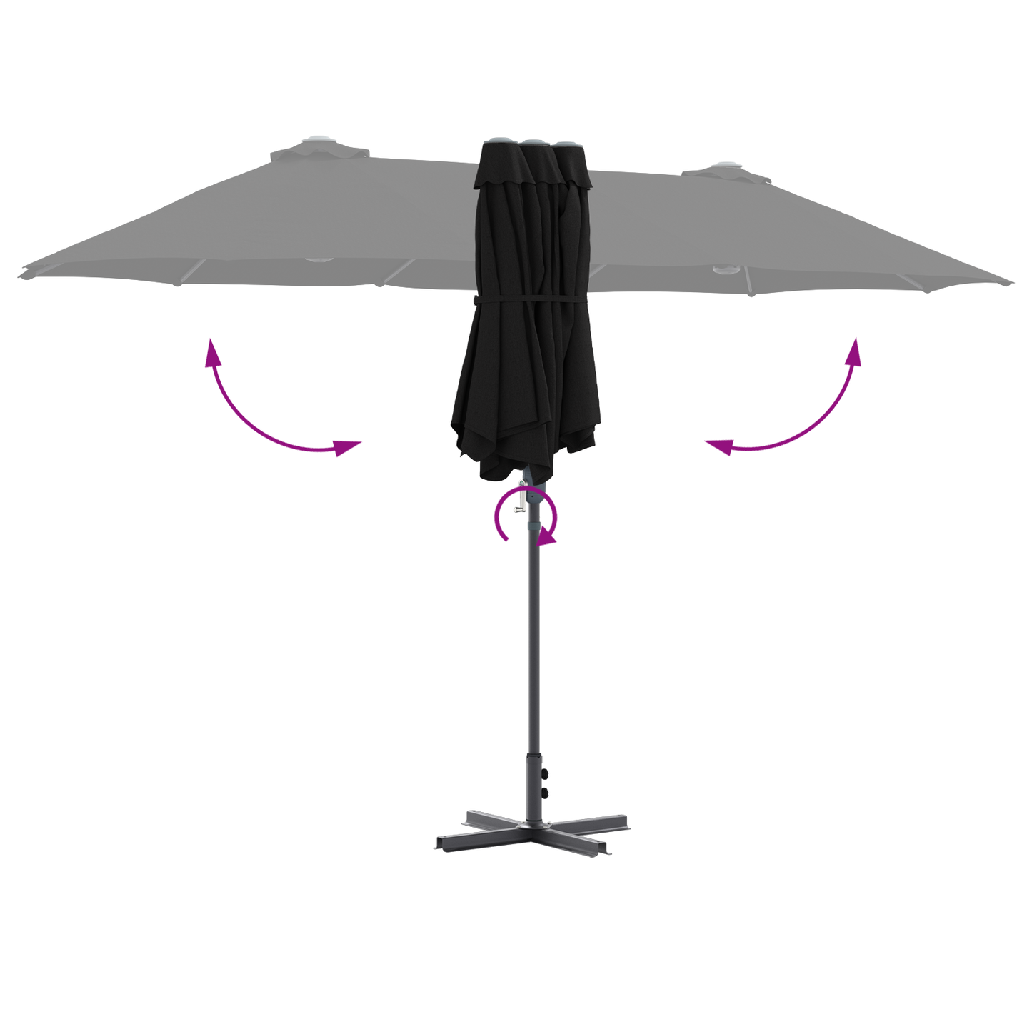 Hageparasol Svart 370 x 197 x 239 cm Polyester og aluminium