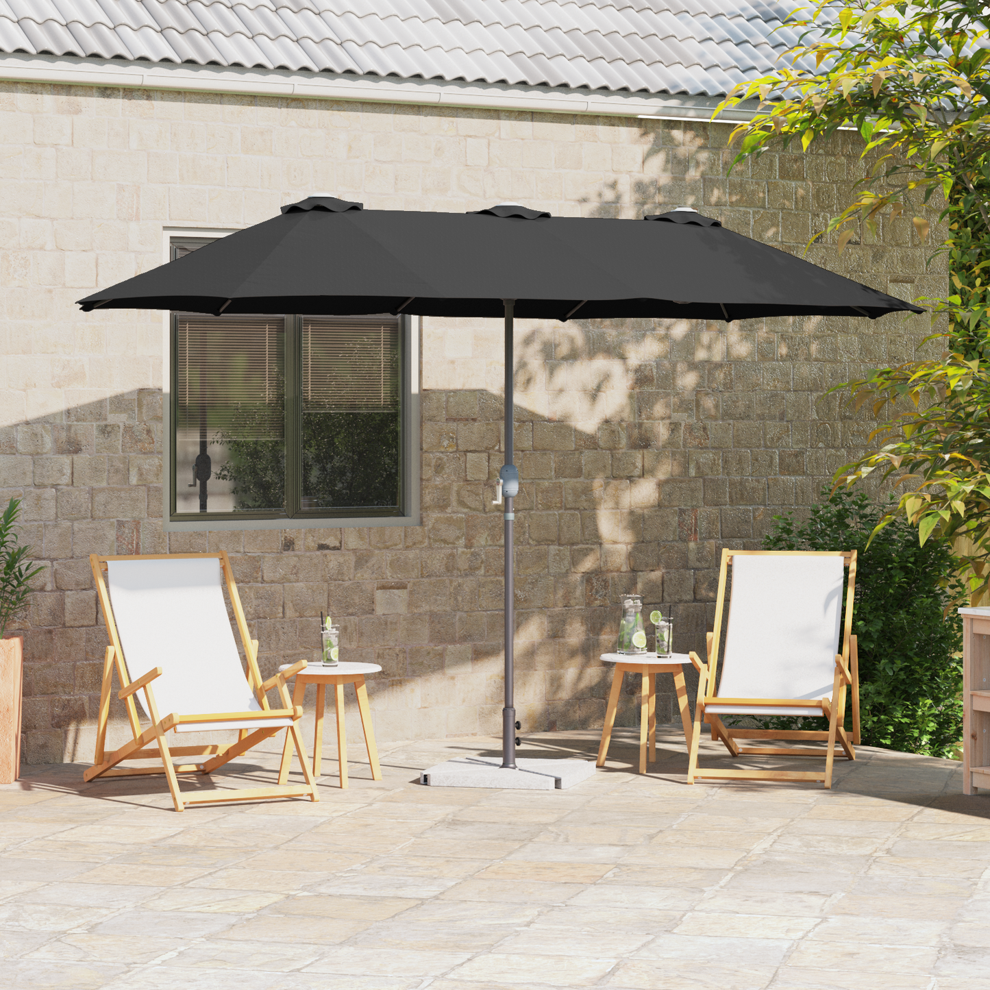 Hageparasol Svart 370 x 197 x 239 cm Polyester og aluminium