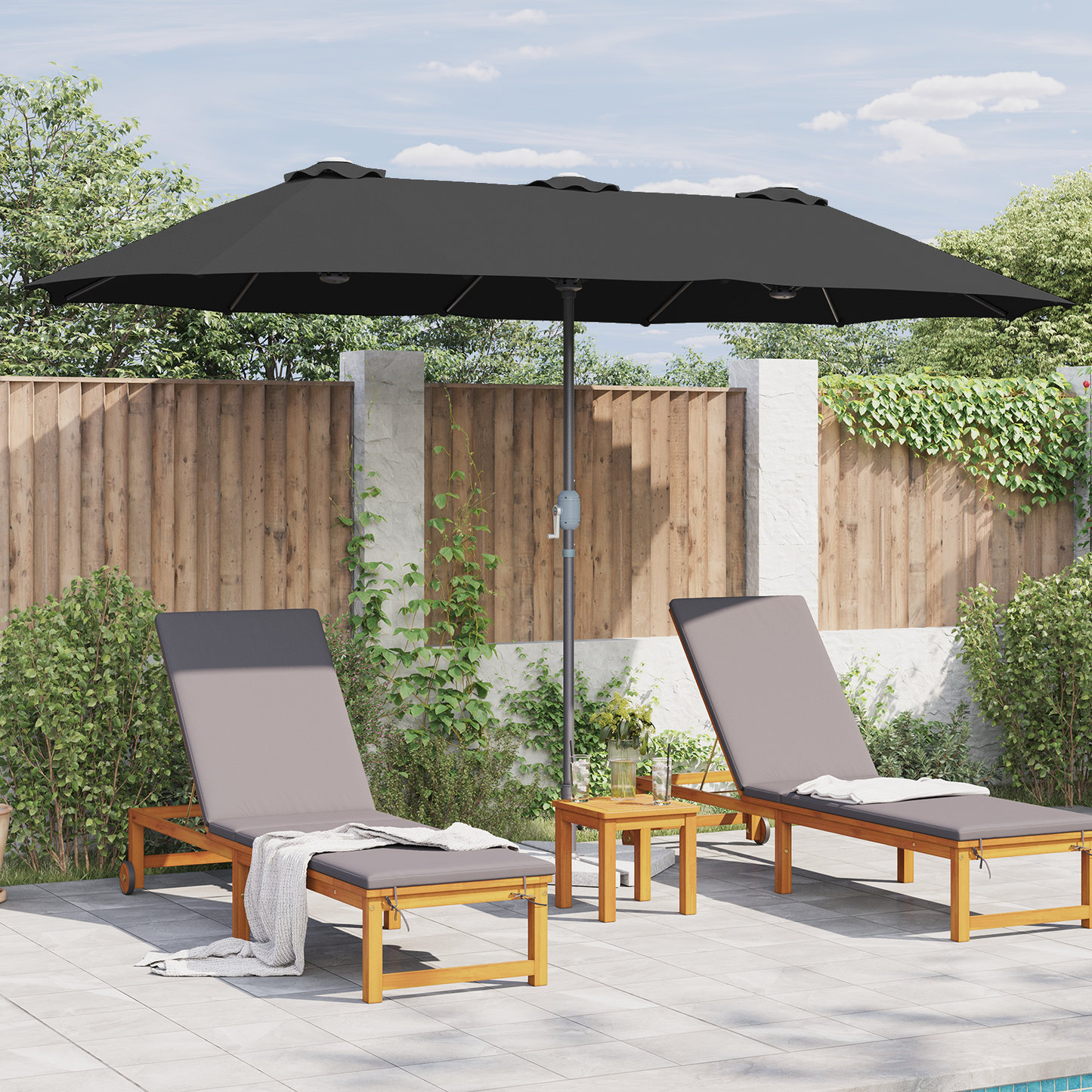 Hageparasol Svart 370 x 197 x 239 cm Polyester og aluminium
