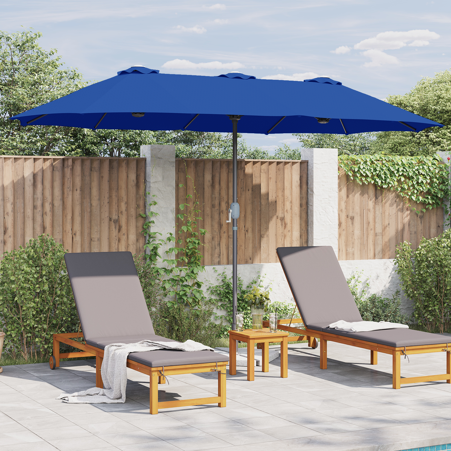 Hageparasol 370 x 197 x 239 cm Polyester og aluminium Azurblå