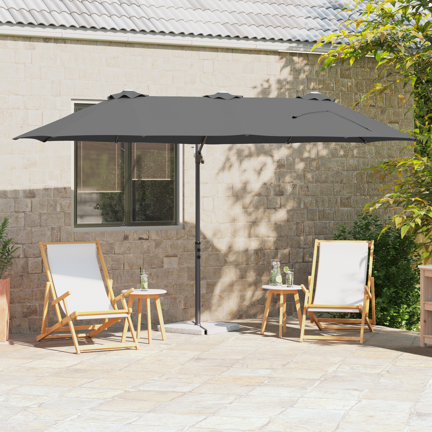 Parasoll Antrasitt 372 x 198 x 243 cm Polyester og aluminium