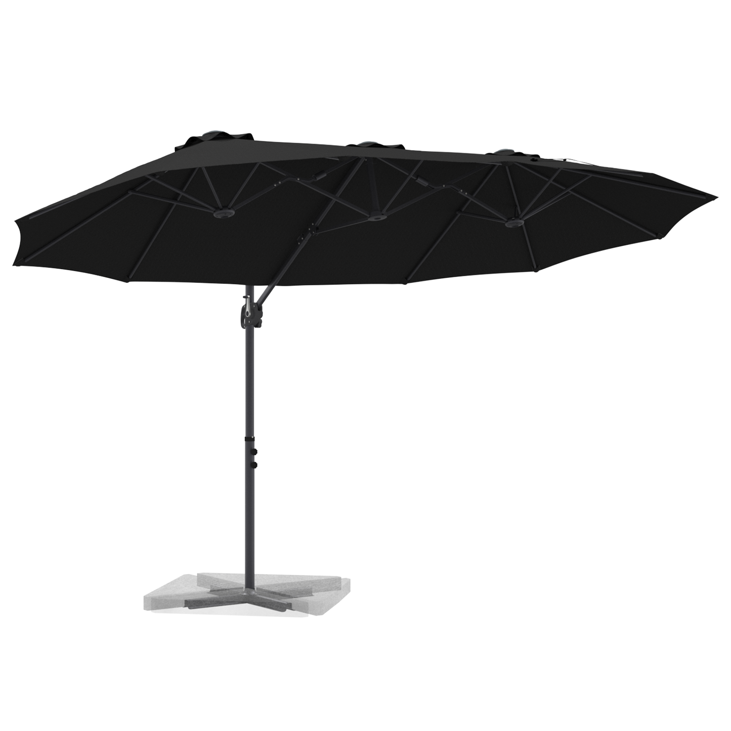 Parasoll Svart 372 x 198 x 243 cm Polyester og aluminium