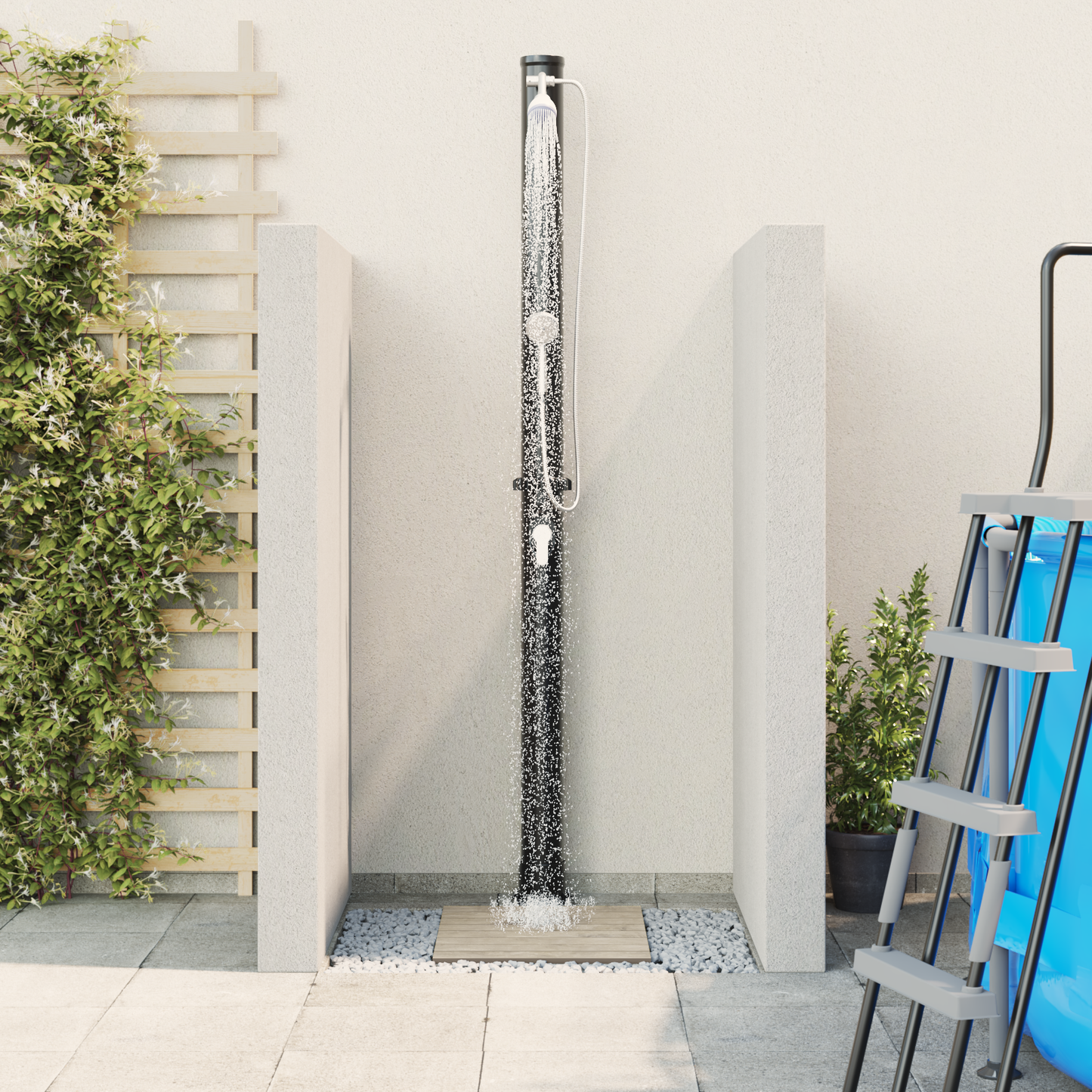 Utendørs Soldusj Svart 217 cm PVC og Aluminium