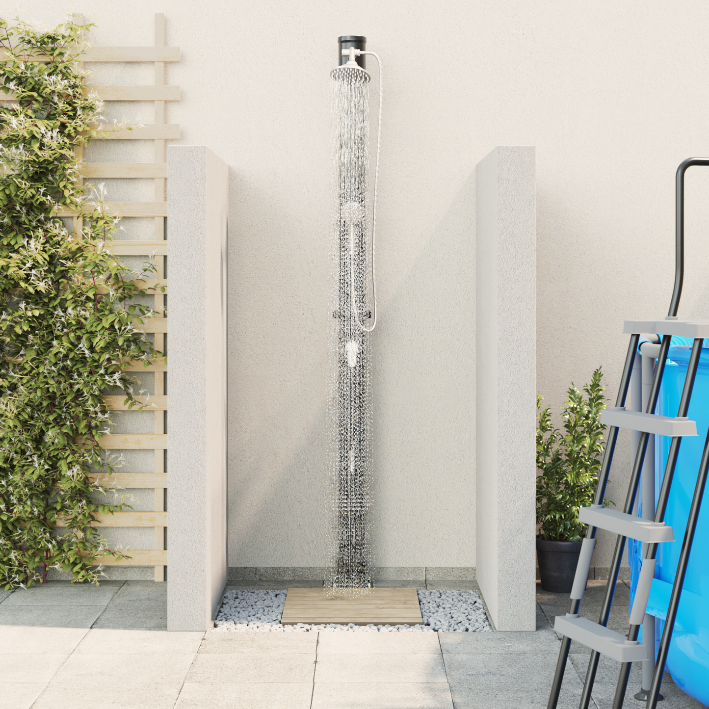 Utendørs Soldusj Svart 217 cm PVC og Aluminium