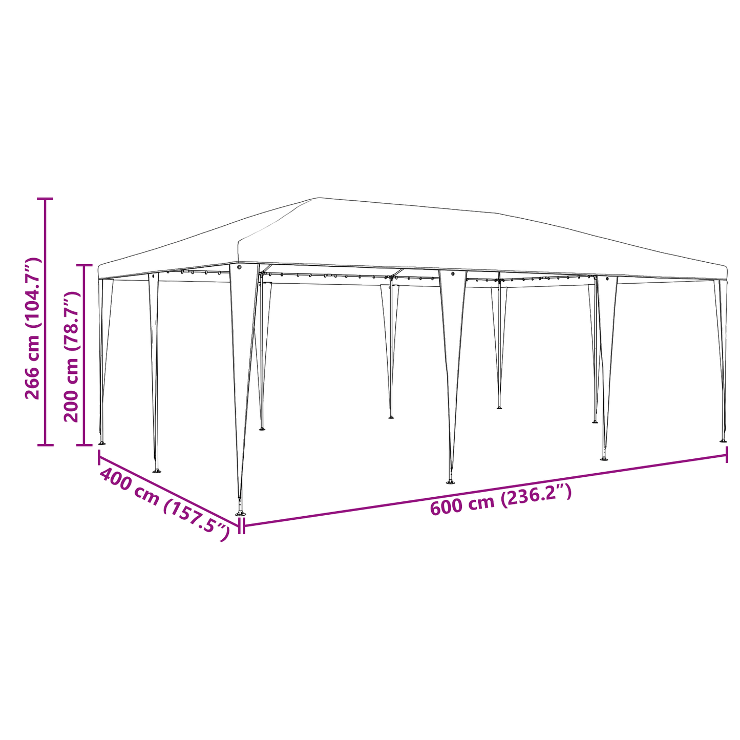 Partytelt Hvit 600 x 400 x 266 cm Polyetylen og Stål