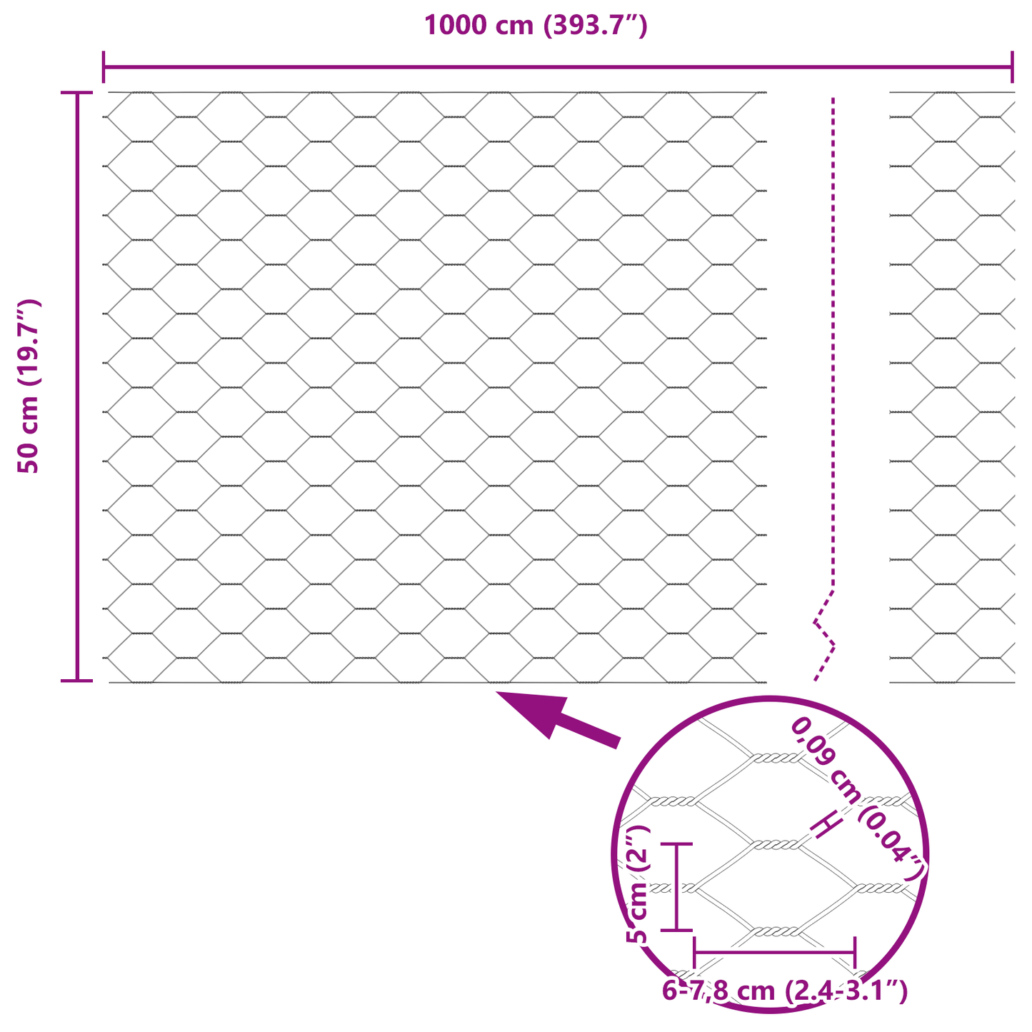 Sekskantet gjerde Grå 0,5 x 10 m PVC