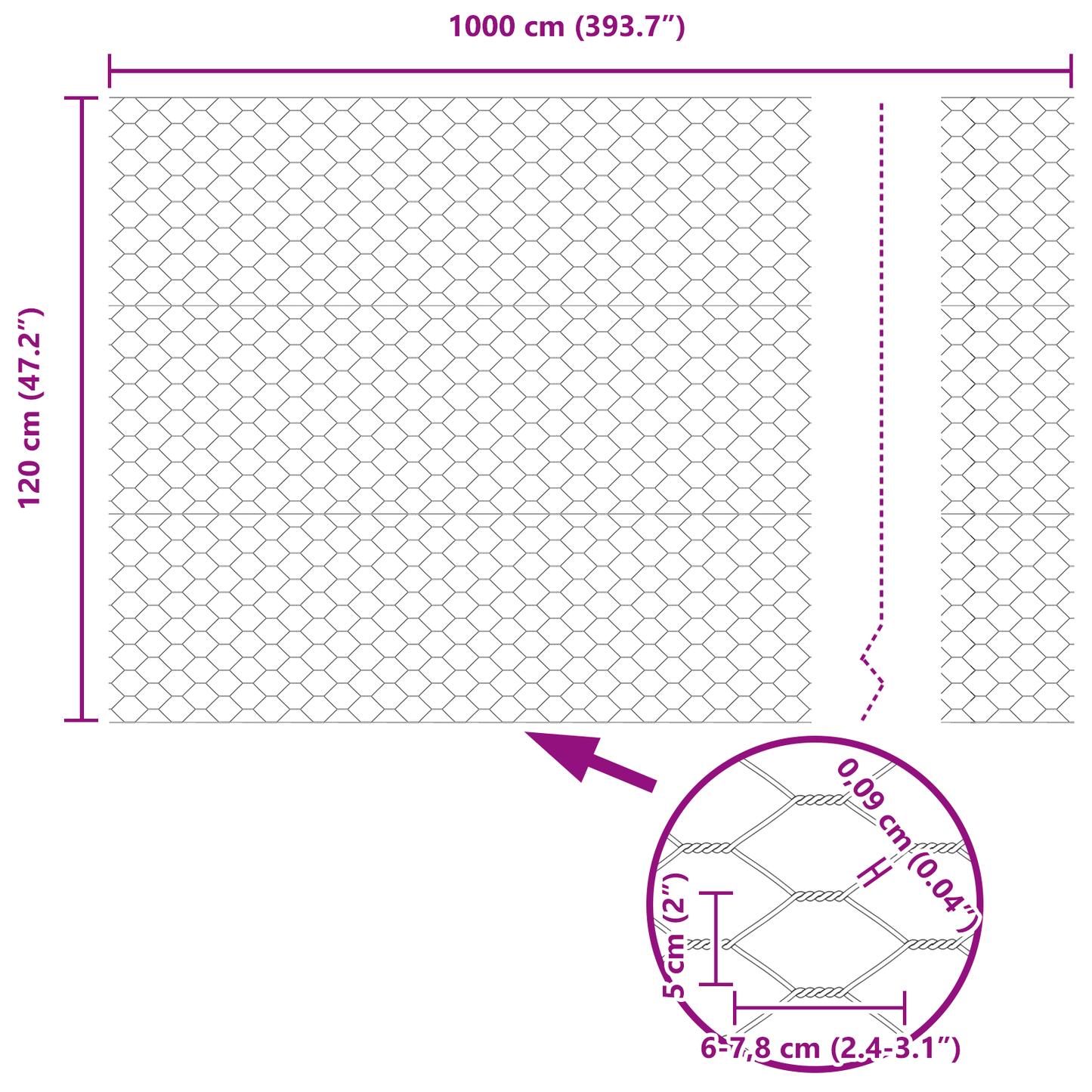 Sekskantet gjerde Grå 1,2 x 10 m PVC