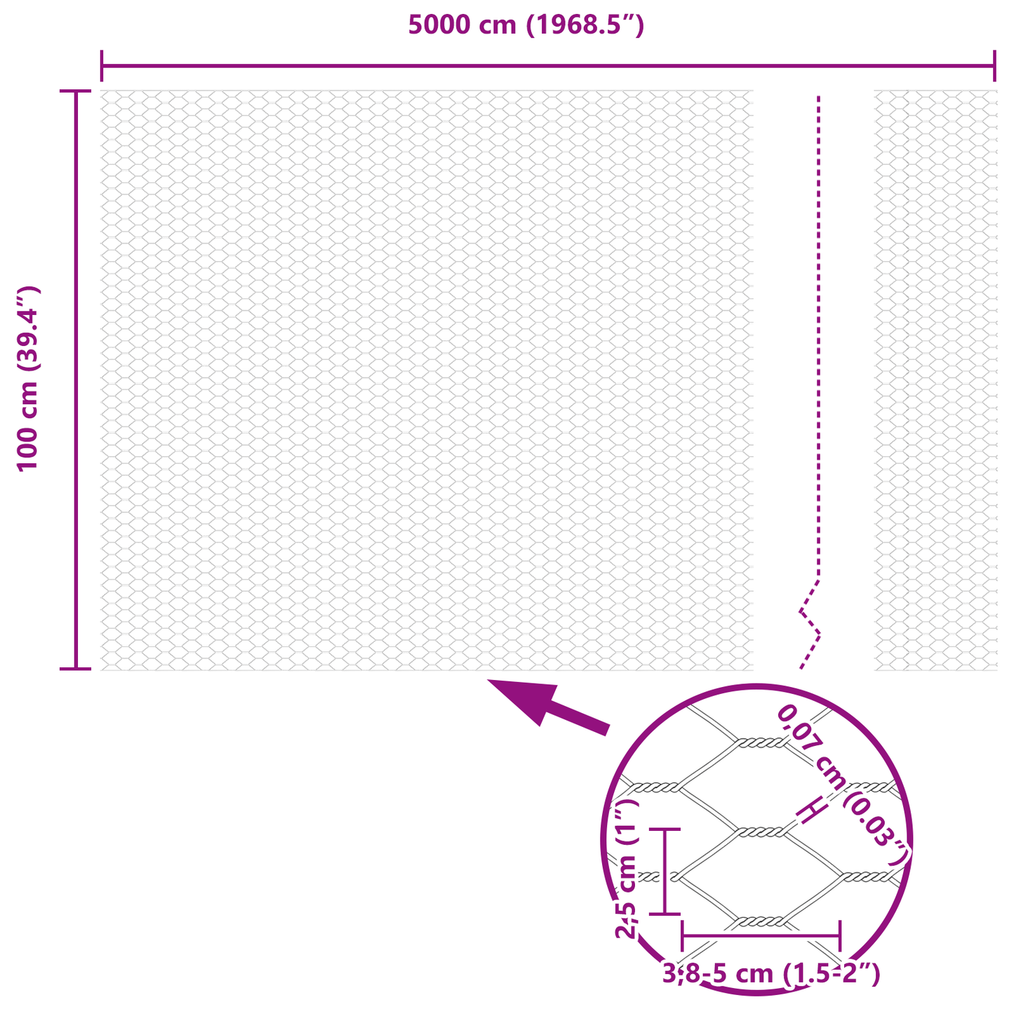 Sekskantet gjerde Grå 1 x 50 m PVC