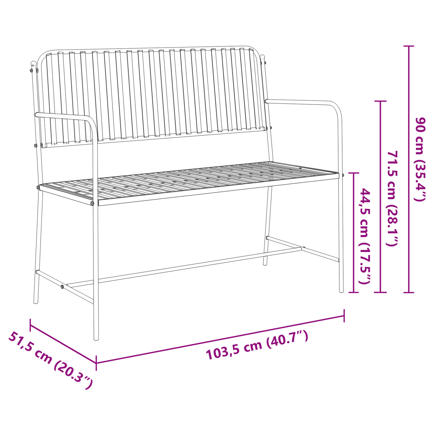 Hagebenk Rett Hvit 103,5 x 51,5 x 90 cm Stål