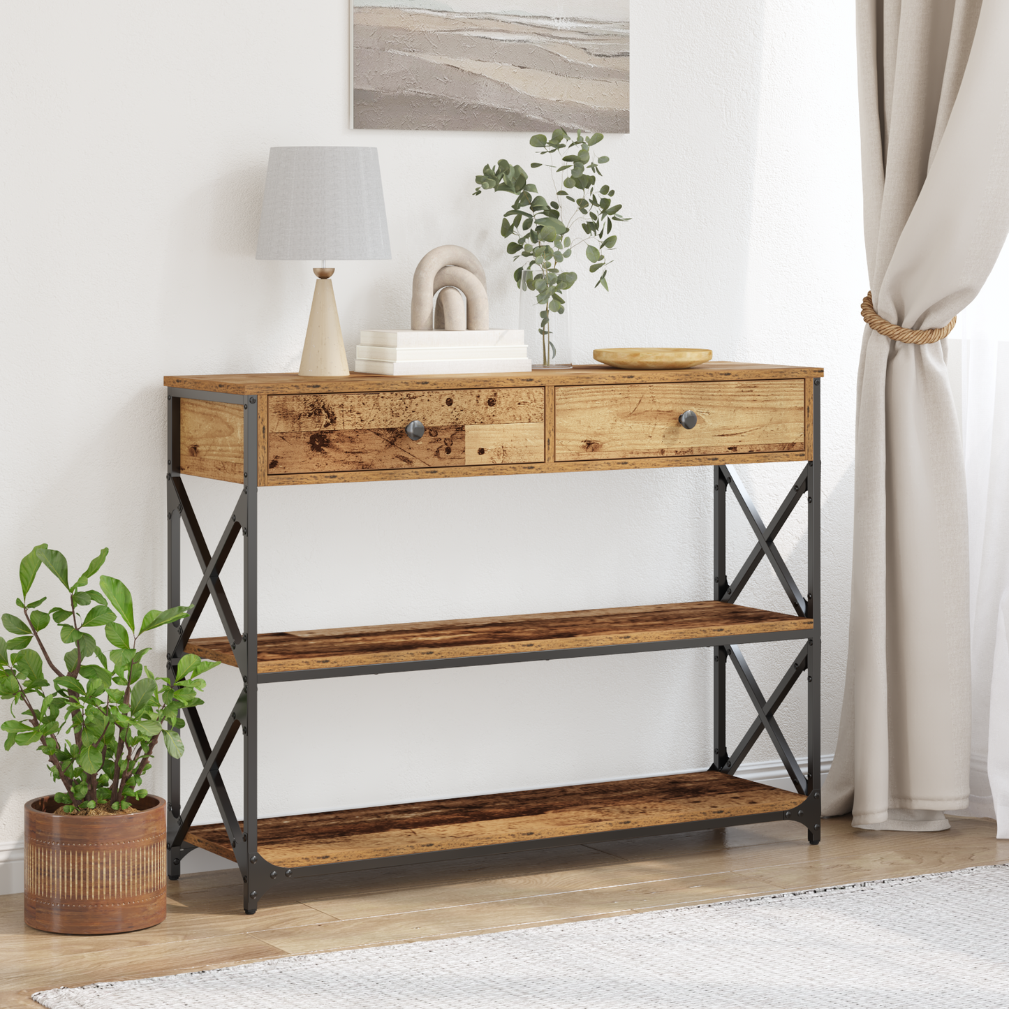 Konsollbord Gammelt tre 100 x 28 x 75 cm Ingeniørtre og metall