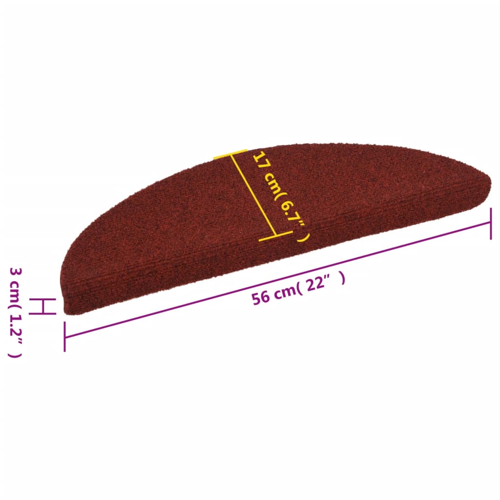 Trappematter selvklebende 15 stk 56x17x3 cm bordeauxrød halvrund