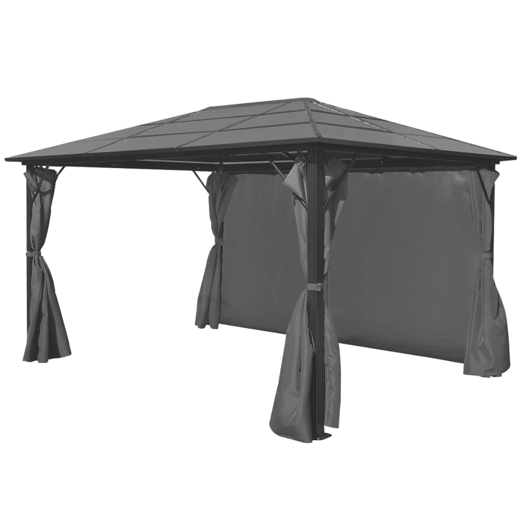 Paviljong med gardin antrasitt aluminium 400x300 cm