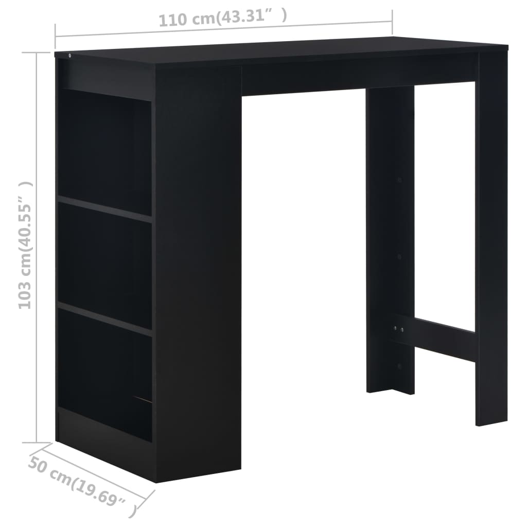 Barbord med hylle svart 110x50x103 cm