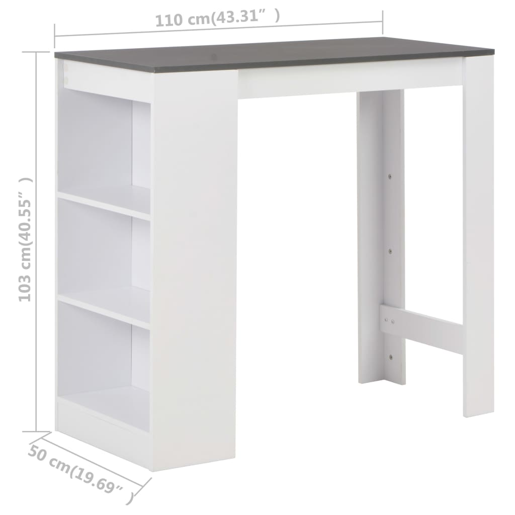 Barbord med hylle hvit 110x50x103 cm