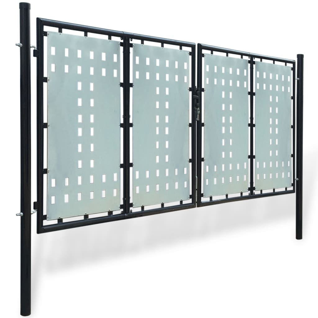 Svart gjerdeport med én dør 300x125 cm