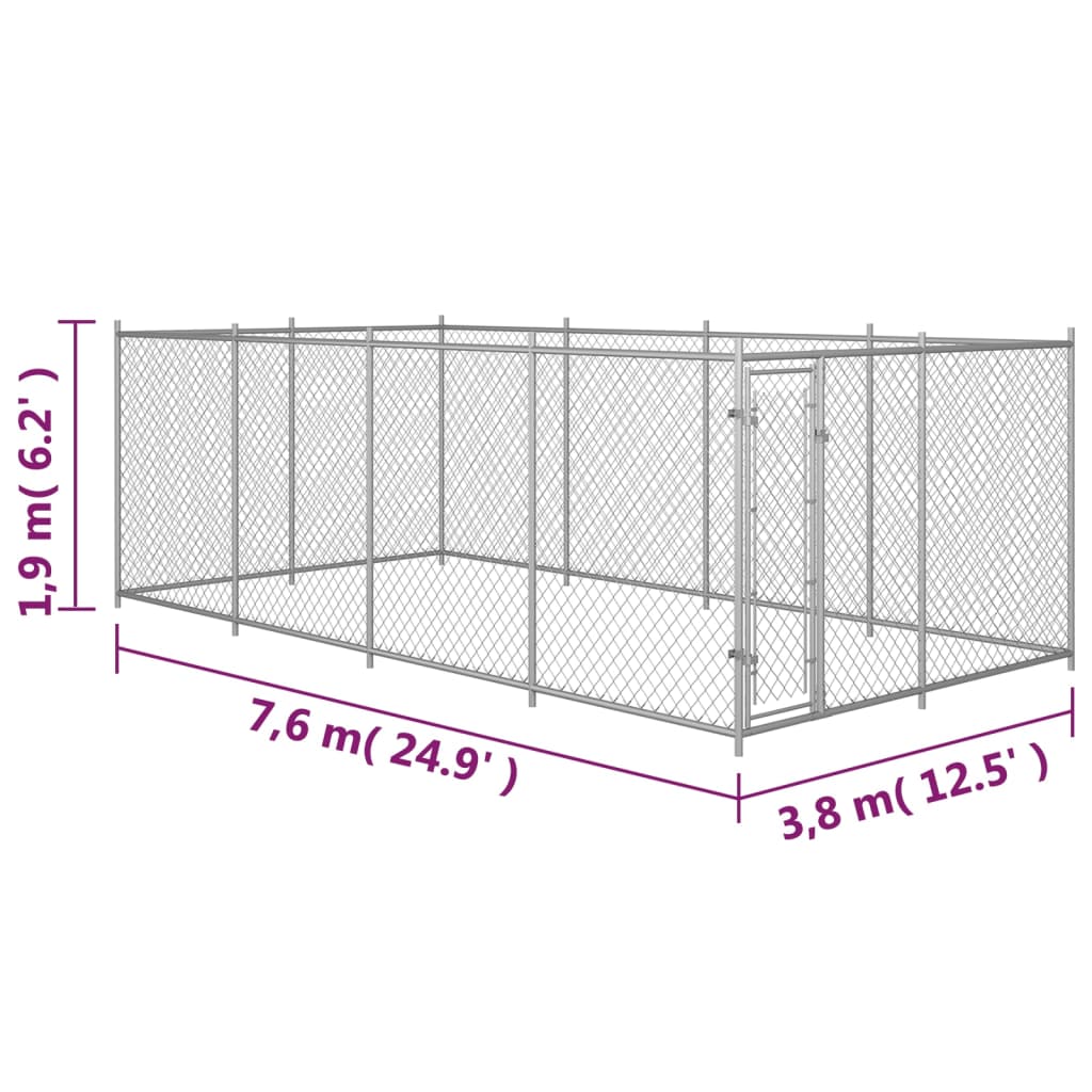 Utendørs hundegård 7,6x3,8x1,9 m
