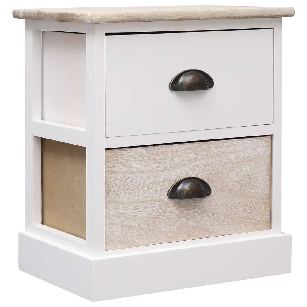 Nattbord 2 stk hvit og naturlig 38x28x45 cm keisertre