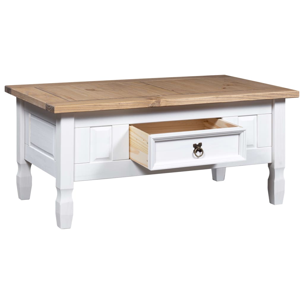 Salongbord meksikansk Corona-stil furu 100x55x44 cm hvit