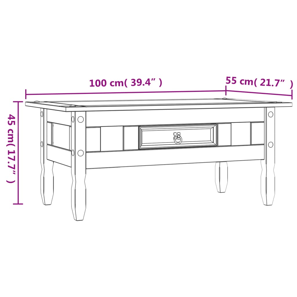 Salongbord meksikansk Corona-stil furu 100x55x44 cm hvit