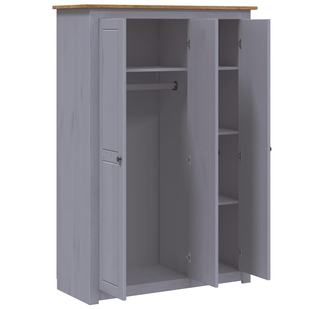 Garderobeskap 3 dører grå 118x50x171,5 cm furu Panama Range