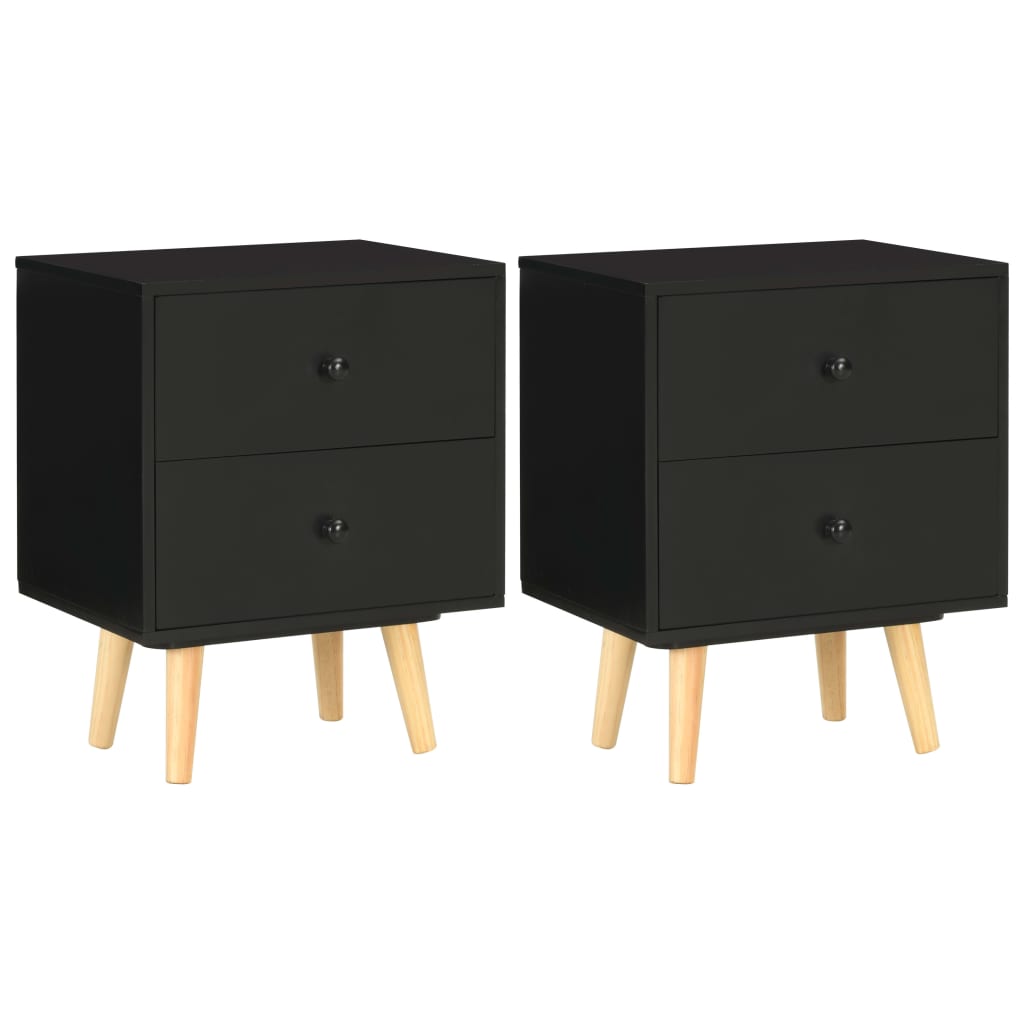 Nattbord 2 stk svart 40x30x50 cm heltre furu