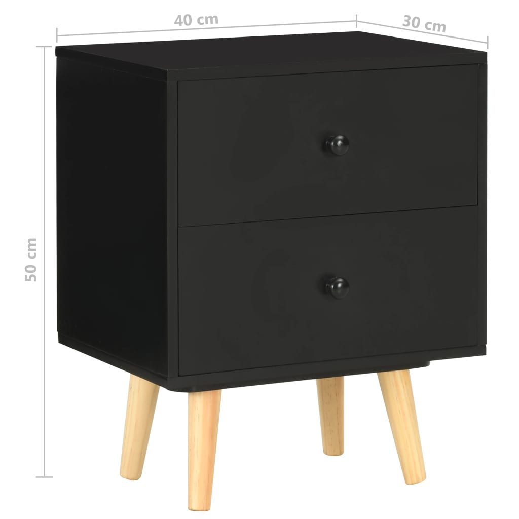 Nattbord 2 stk svart 40x30x50 cm heltre furu