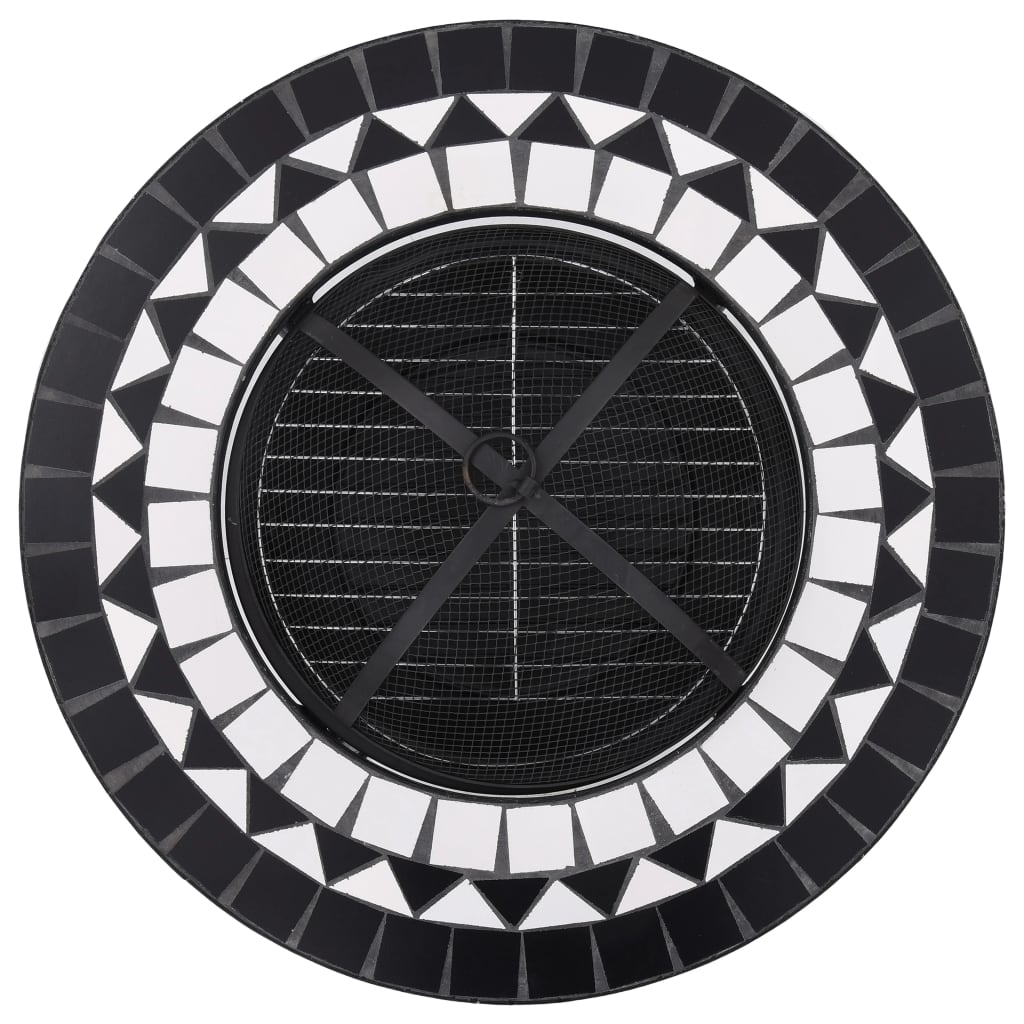 Bålfatbord mosaikk svart og hvit 68 cm keramikk