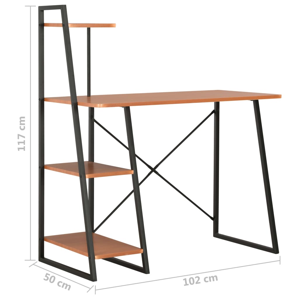 Skrivebord med hylle svart og brun 102x50x117 cm