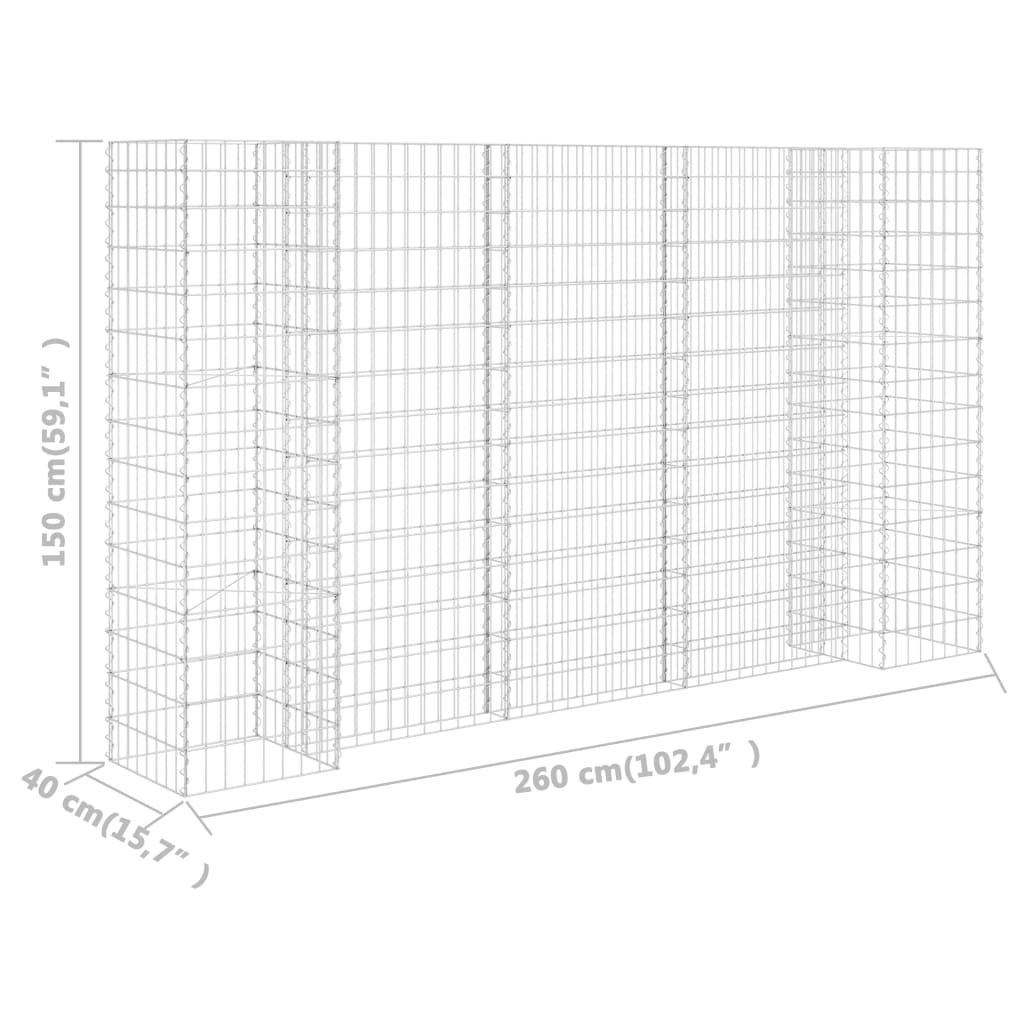 Gabion plantekasse H-formet ståltråd 260x40x150 cm