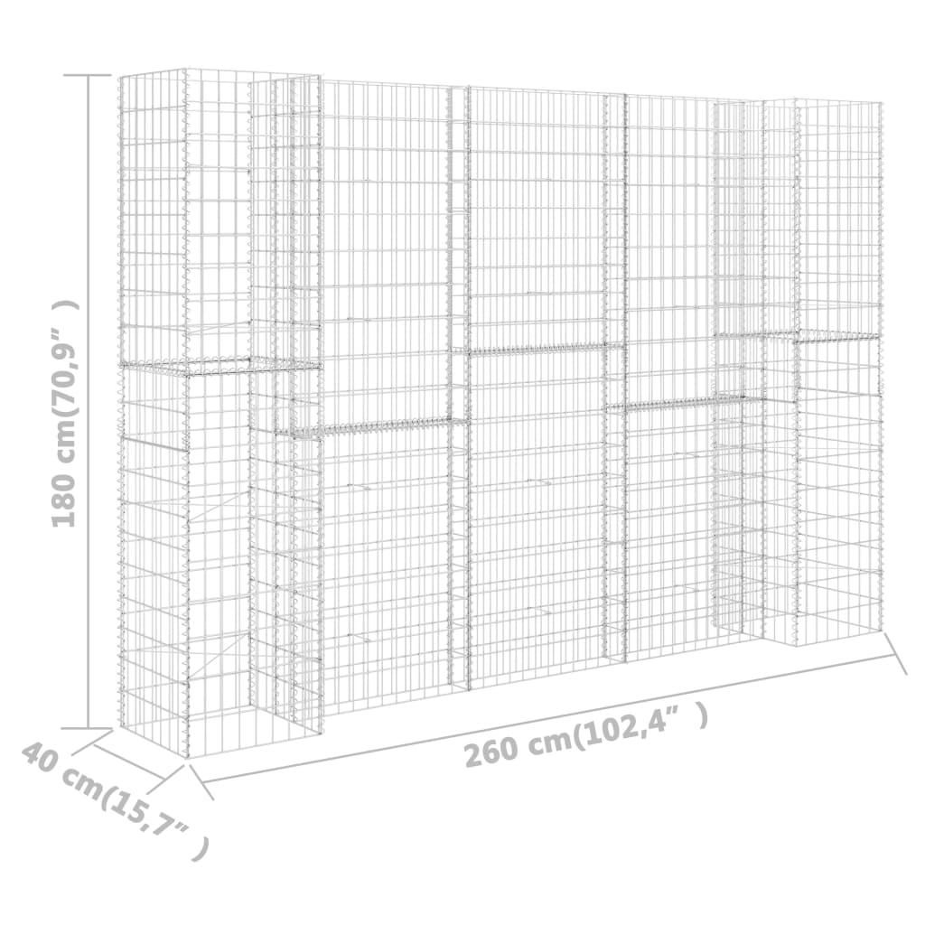 Gabion plantekasse H-formet ståltråd 260x40x180 cm