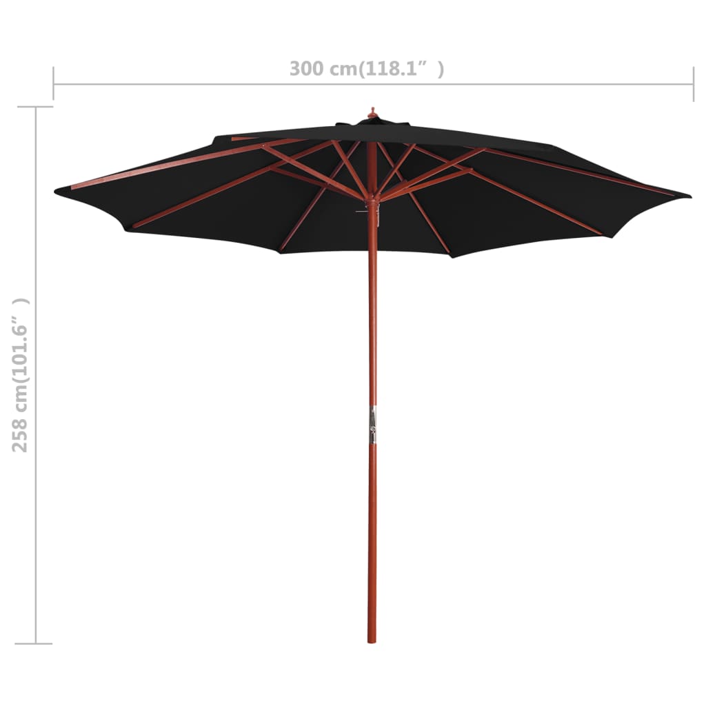 Parasoll med trestang 300x258 cm svart