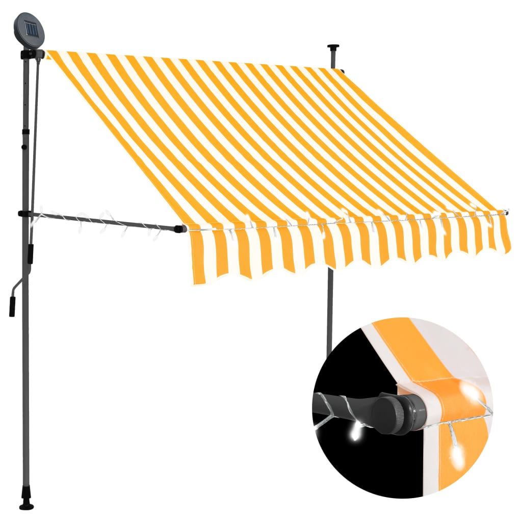 Manuell uttrekkbar markise med LED 100 cm hvit og oransje