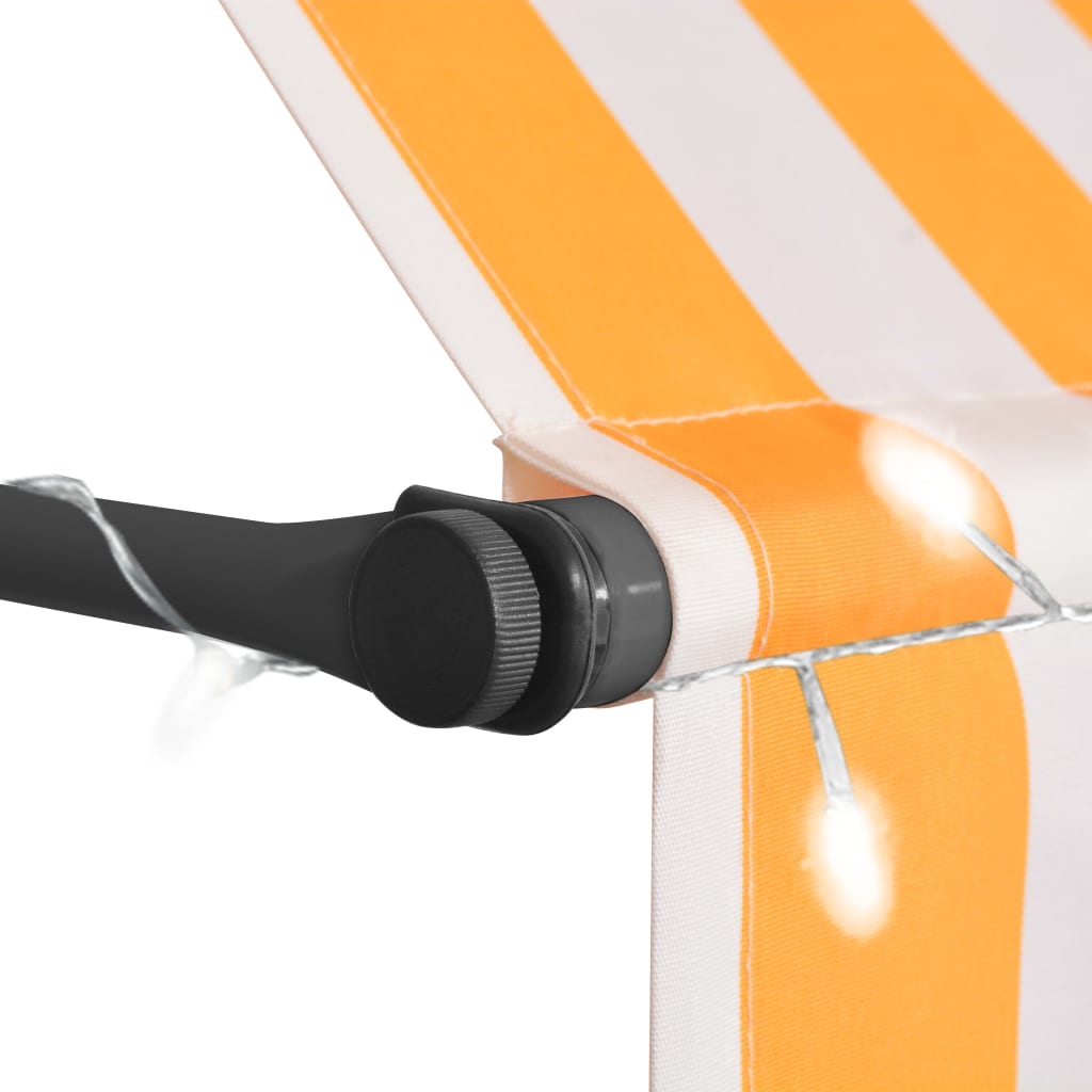 Manuell uttrekkbar markise med LED 350 cm hvit og oransje
