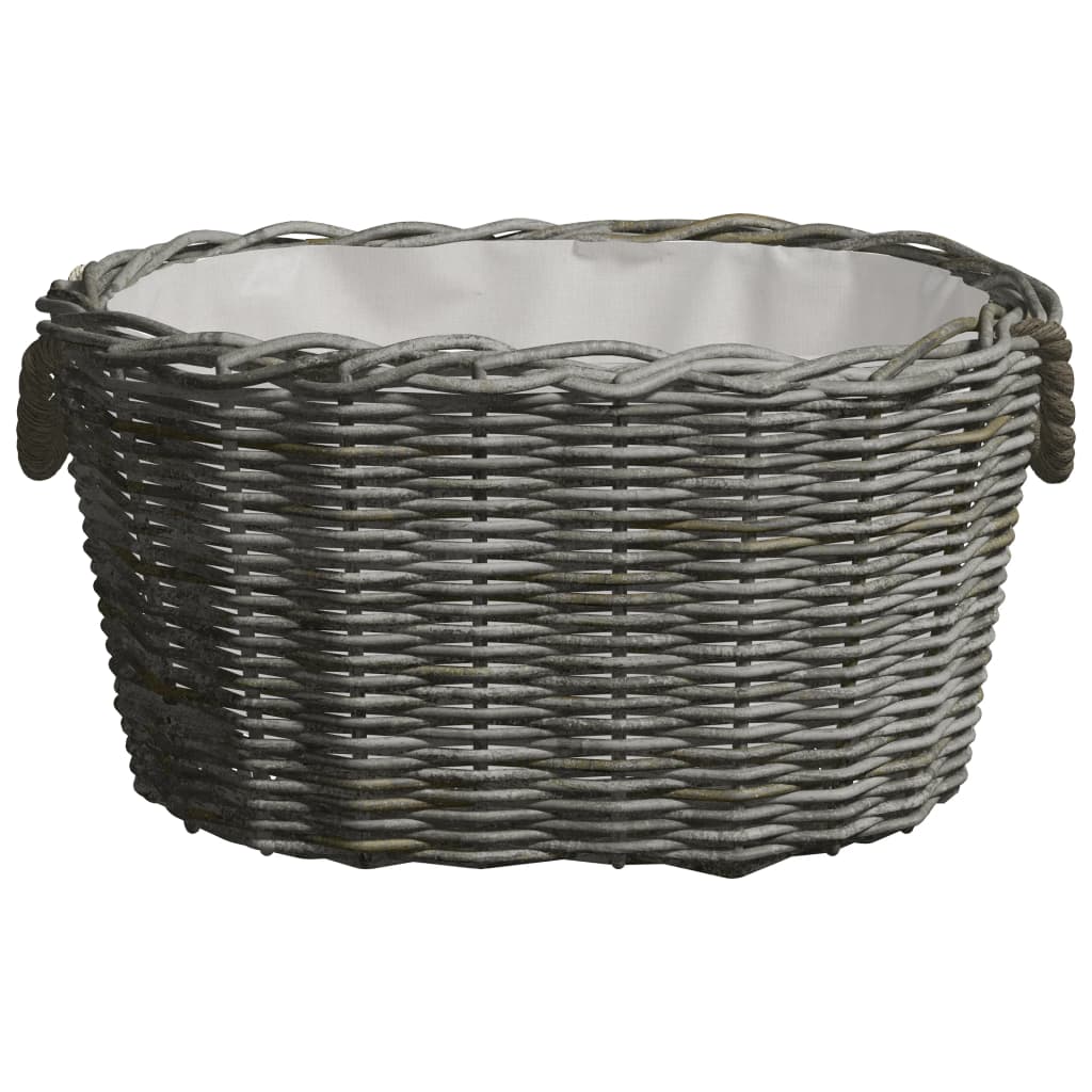 Vedkurv med bærehåndtak 59x42x28 cm grå selje
