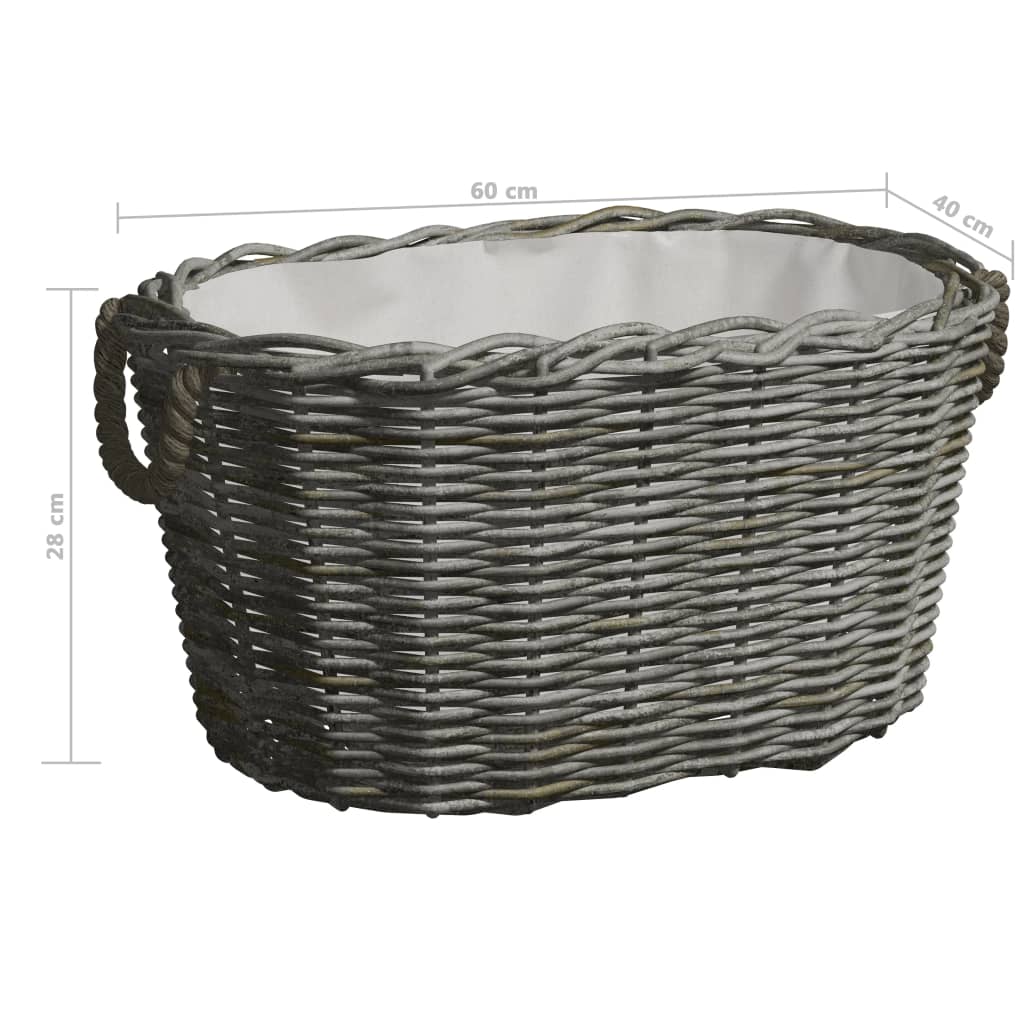 Vedkurv med bærehåndtak 59x42x28 cm grå selje