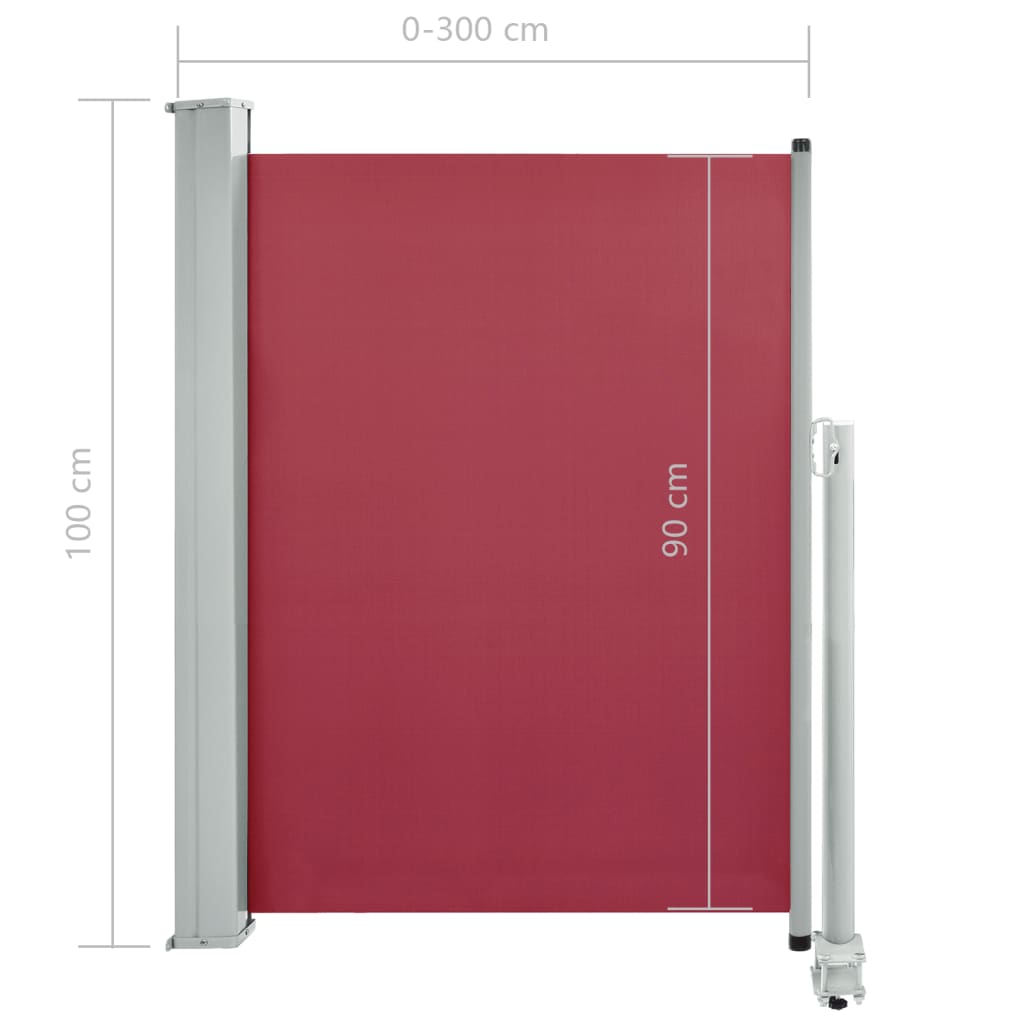 Uttrekkbar sidemarkise 100x300 cm rød