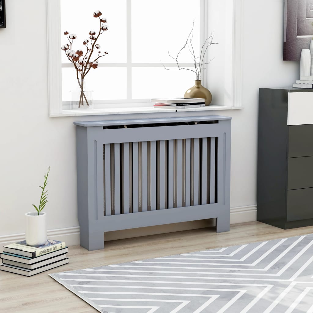 Radiatordeksel grå 112x19x81,5 cm konstruert tre