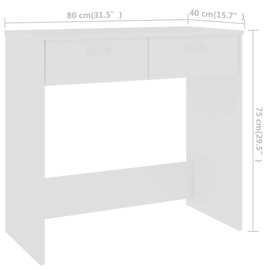 Skrivebord hvit 80x40x75 cm konstruert tre