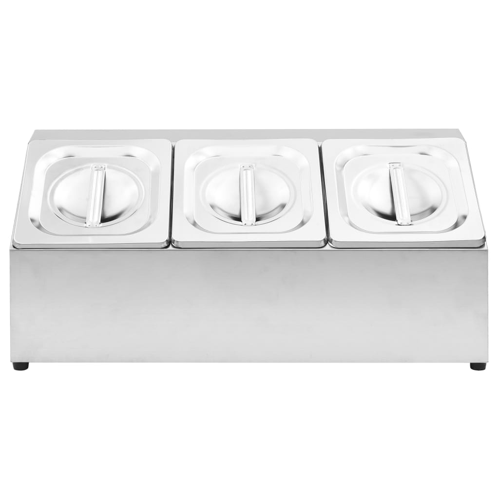 GN-beholder med 3 GN 1/6 beholdere rustfritt stål