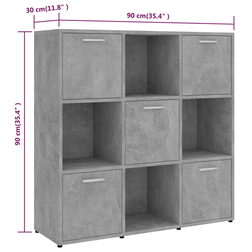 Bokhylle betonggrå 90x30x90 cm konstruert tre