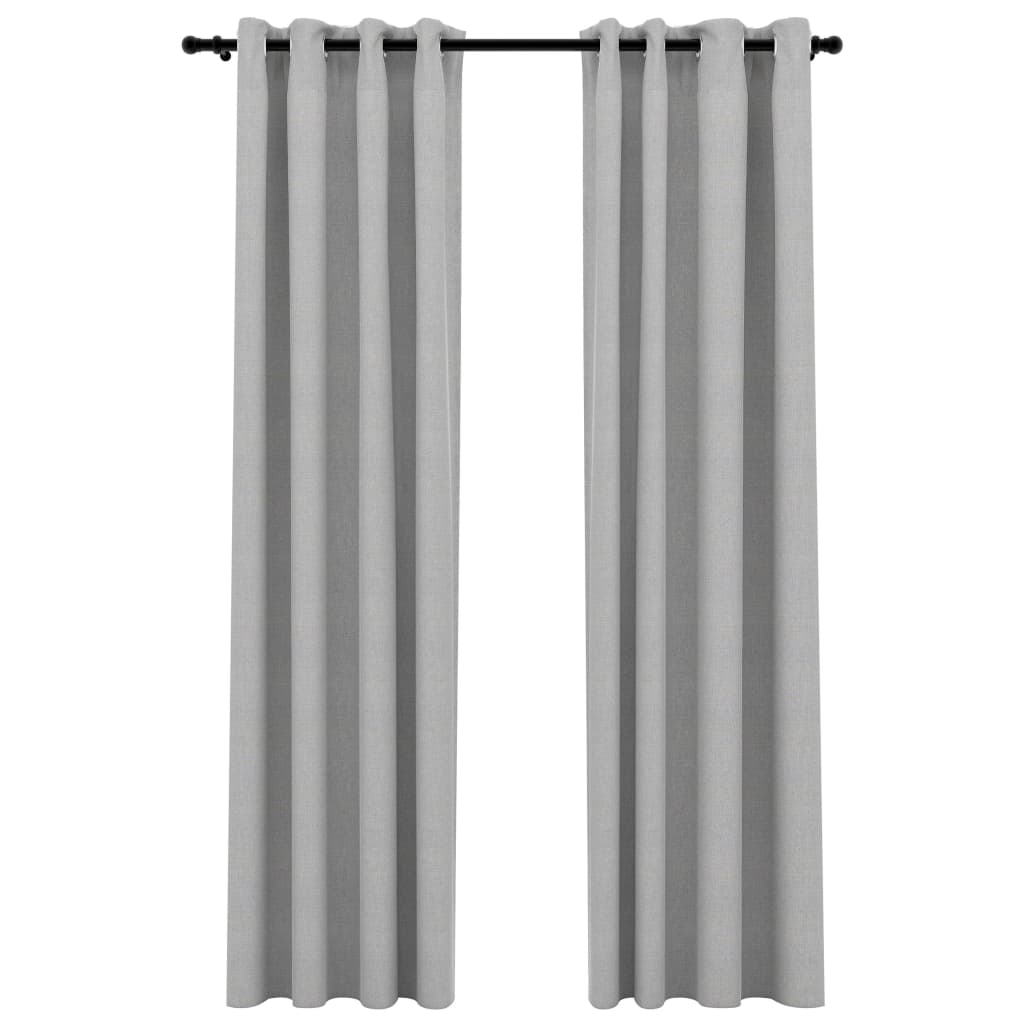Lystette gardiner med maljer og lin-design 2 stk grå 140x225 cm