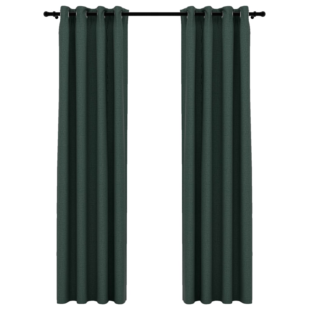 Lystette gardiner maljer og lin-design 2 stk grønn 140x245 cm