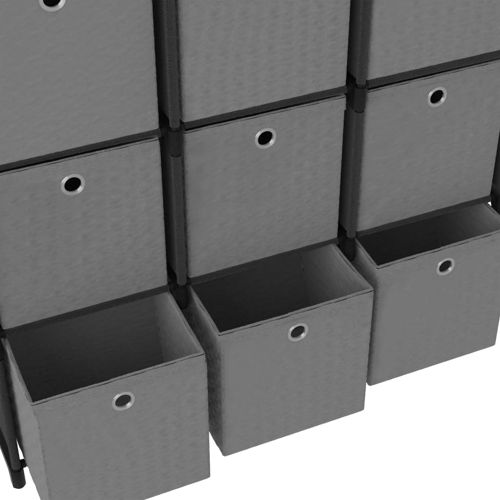 Displayhylle med 9 kuber og bokser svart 103x30x107,5 cm stoff