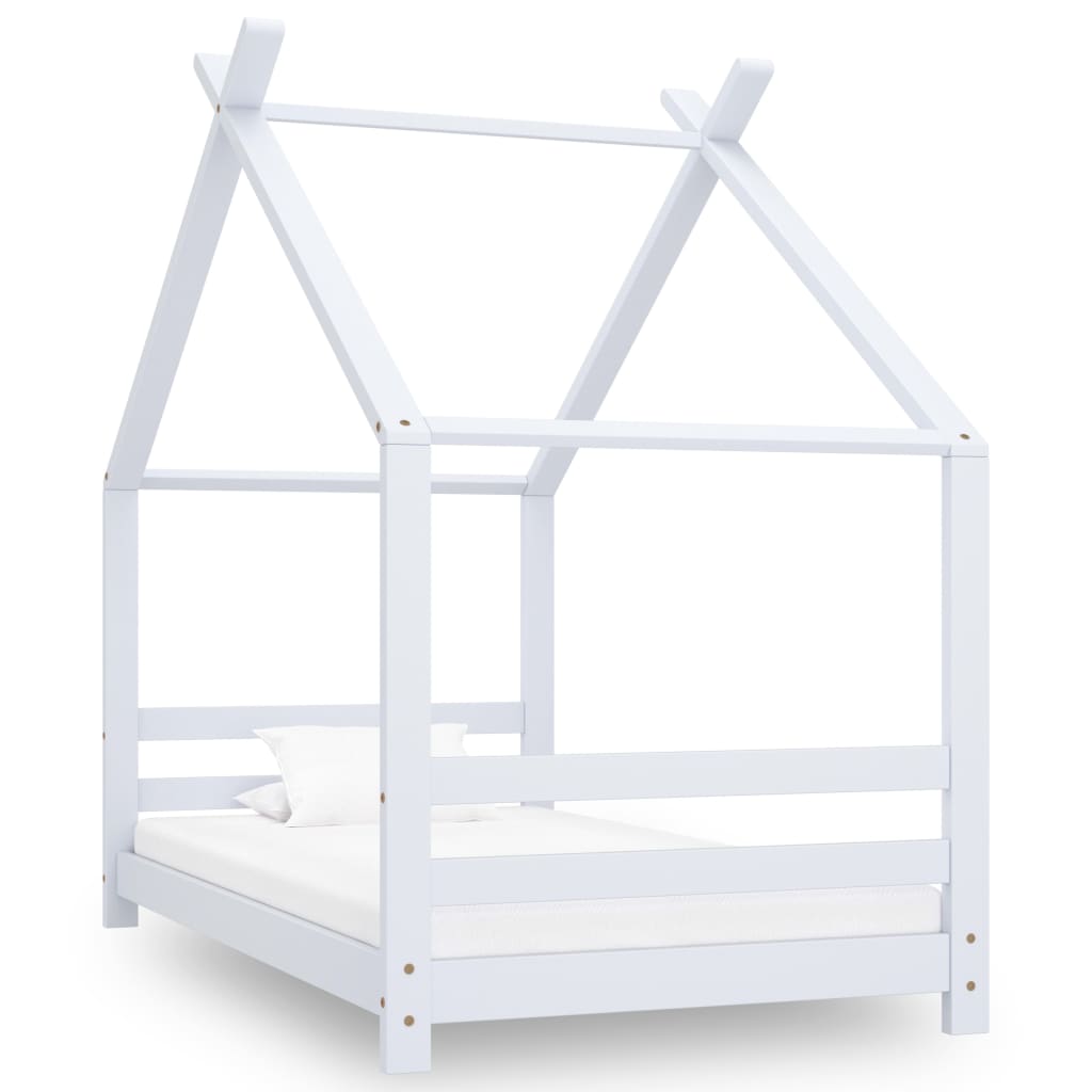 Sengeramme for barn heltre furu hvit 80x160 cm